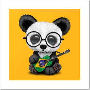 Baby Panda Playing Brazilian Flag Guitar Posters and Art